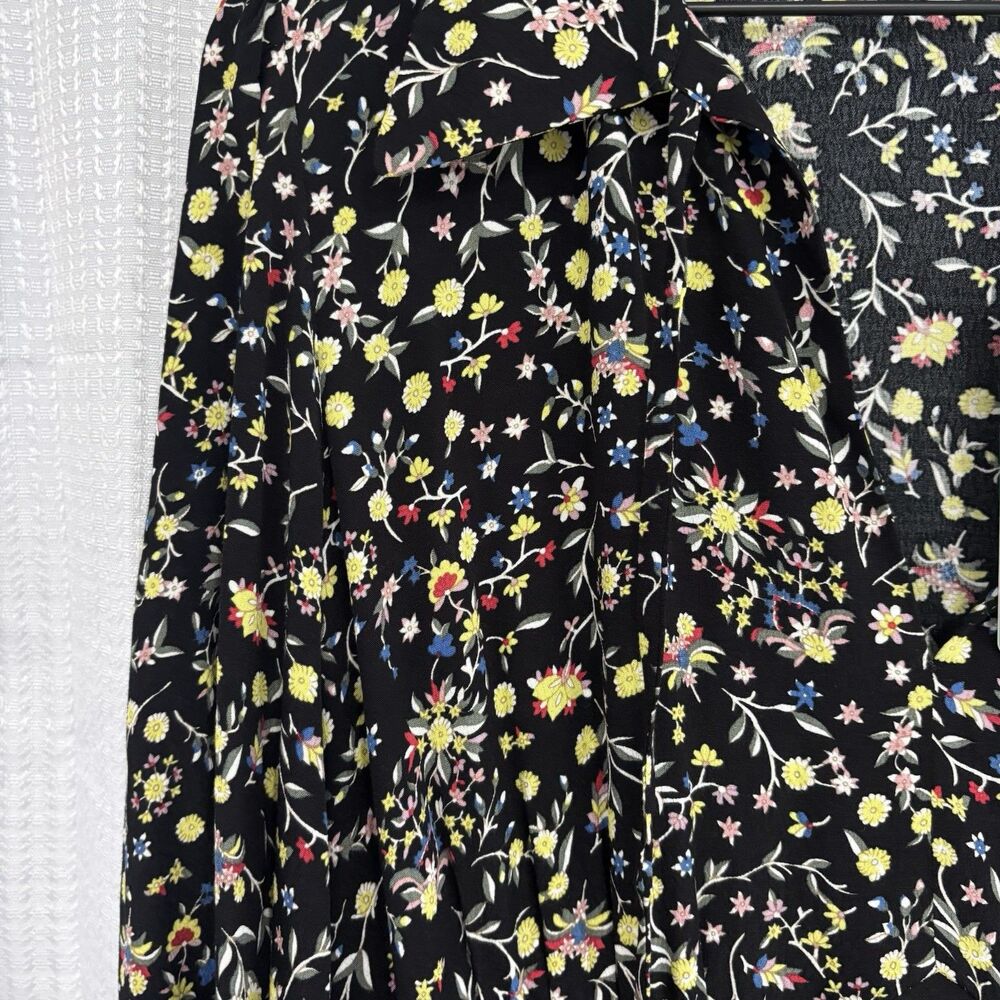 Boden Dress Womens Size 14 L Black Wildflower Paisley Floral Tie Neck Shirt NWT - Picture 3 of 9